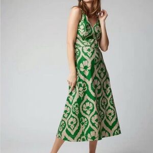 WHBM Green and Cream Patterned Belted Dress